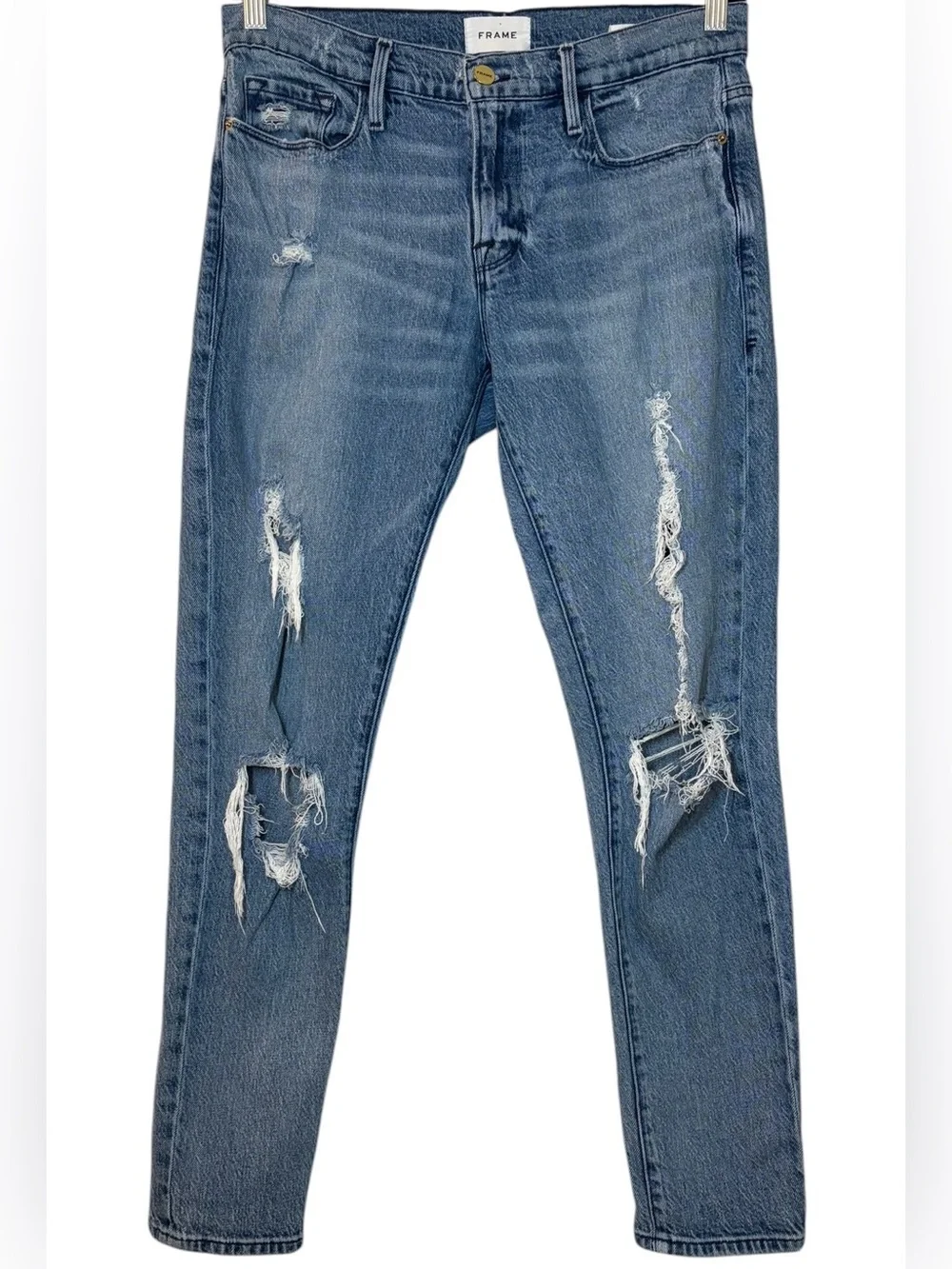 FRAME Le Garçon Relaxed Slim-Boyfriend Jeans in Beldon Rips Size 28 Street Style